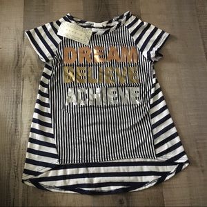 NWT navy blue white gold striped short sleeve top